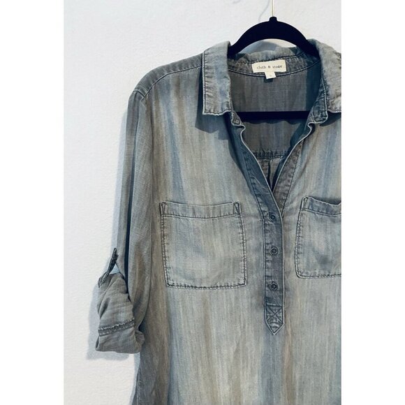 Cloth and Stone Anthroplogie Top Womens Large Black Distressed Denim Button Up - Picture 4 of 8